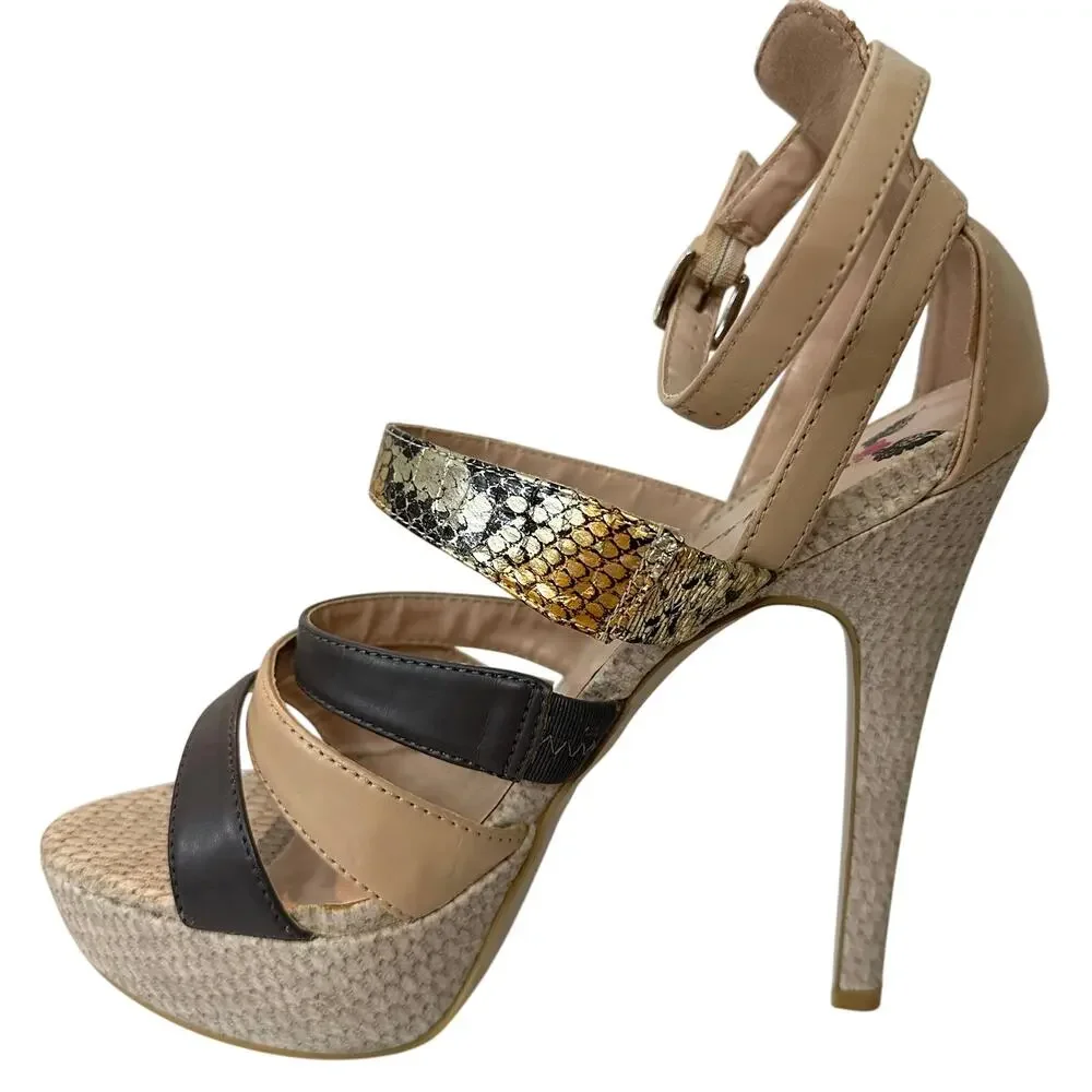Penny Loves Kenny Womens 8.5M Stiletto heels‎ Sandals Black Tan Ankle Strappy - Picture 5 of 13